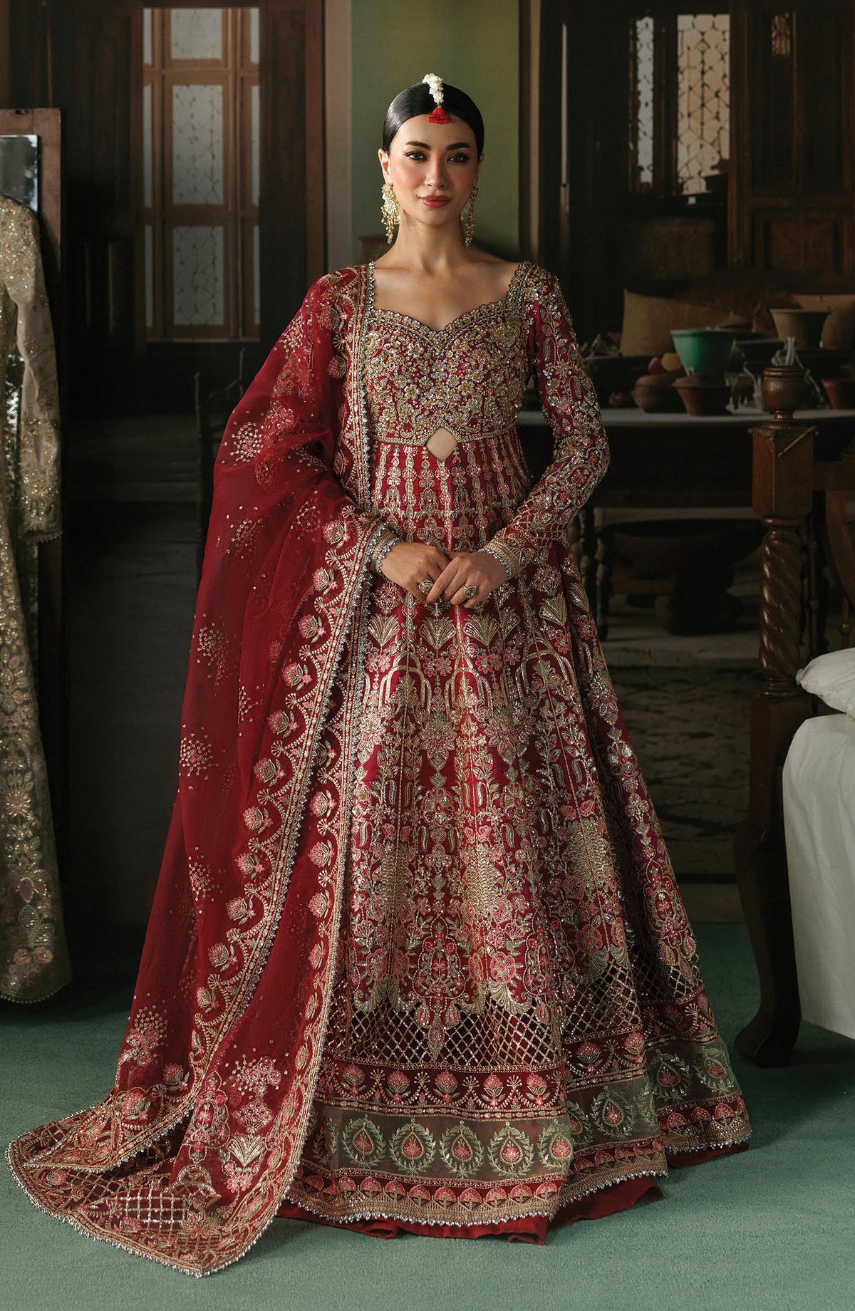Afrozeh Shehnai Embroidered Raw Silk Unstitched 3 Piece Suit - 10 Virsa - AFS26SHN - Red - Formal Collection