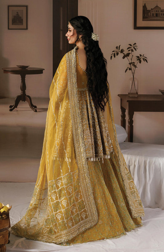 Afrozeh Shehnai Embroidered Organza Unstitched 3 Piece Suit - 09 Aylin - AFS26SHN - Mustard - Formal Collection