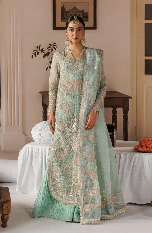 Afrozeh Shehnai Embroidered Organza Unstitched 3 Piece Suit - 08 Dastoor - AFS26SHN - Ferozi - Formal Collection
