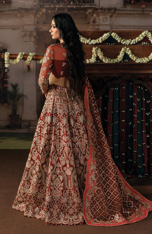 Afrozeh Shehnai Embroidered Organza Unstitched 3 Piece Suit - 07 Rukhsan - AFS26SHN - Red - Formal Collection