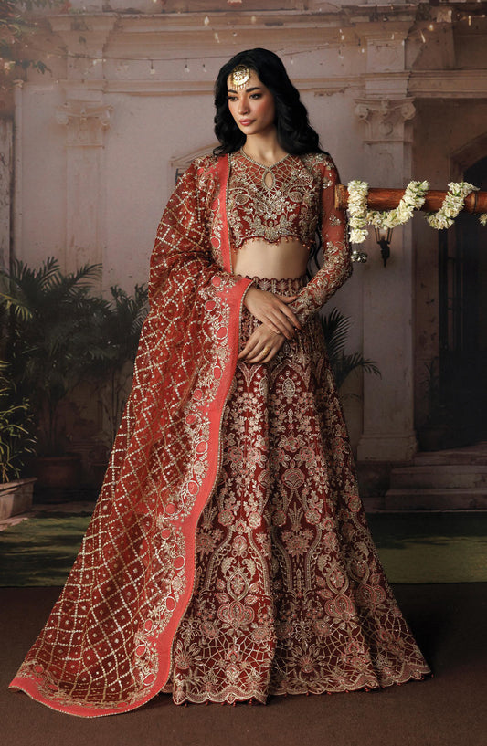 Afrozeh Shehnai Embroidered Organza Unstitched 3 Piece Suit - 07 Rukhsan - AFS26SHN - Red - Formal Collection