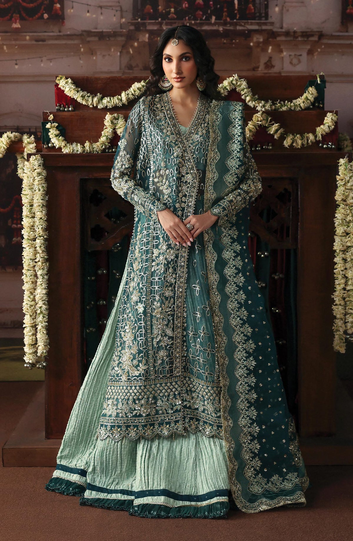 Afrozeh Shehnai Embroidered Organza Unstitched 3 Piece Suit - 05 Suhan - AFS26SHN - Green - Formal Collection