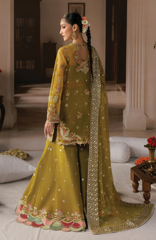 Afrozeh Shehnai Embroidered Organza Unstitched 3 Piece Suit - 02 Zarminay - AFS26SHN - Dhani - Formal Collection