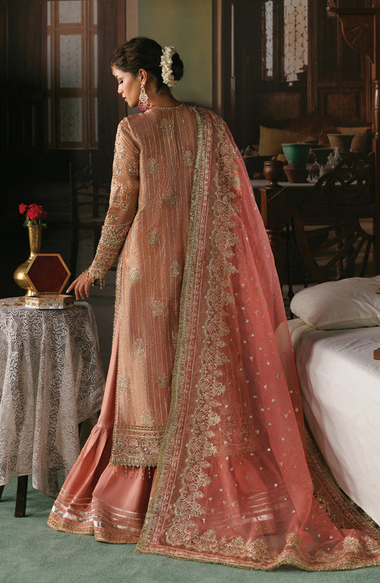 Afrozeh Shehnai Embroidered Tissue Zari Unstitched 3 Piece Suit - 01 Aabroo - AFS26SHN - Pink - Formal Collection