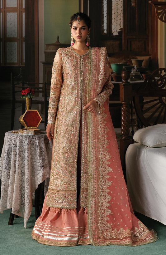 Afrozeh Shehnai Embroidered Tissue Zari Unstitched 3 Piece Suit - 01 Aabroo - AFS26SHN - Pink - Formal Collection