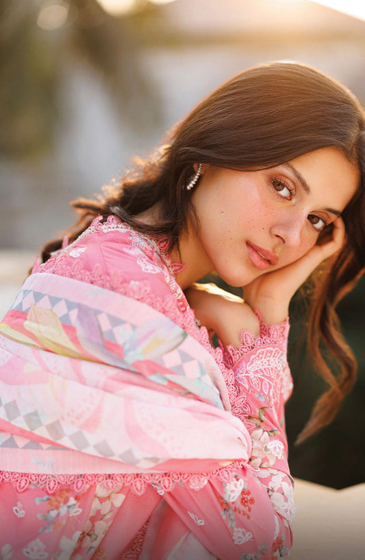 Afrozeh Summer Together Embroidered Lawn Unstitched 3 Piece Suit - FWU0010 Amelune - AF26SMT - Pink - Luxury Collection