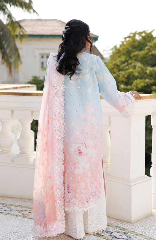 Afrozeh Summer Together Embroidered Lawn Unstitched 3 Piece Suit - FWU0009 Liloura - AF26SMT - Sky Blue - Luxury Collection