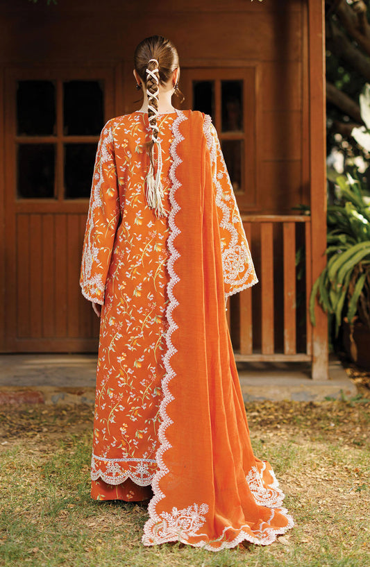 Afrozeh Summer Together Embroidered Lawn Unstitched 3 Piece Suit - FWU0005 Elyora - AF26SMT - Orange - Luxury Collection
