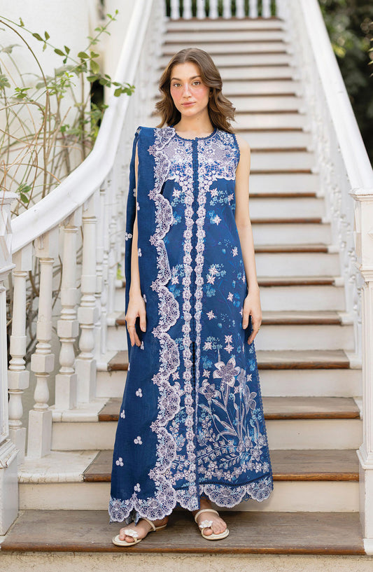 Afrozeh Summer Together Embroidered Lawn Unstitched 3 Piece Suit - FWU0004 Celestara - AF26SMT - Blue - Luxury Collection