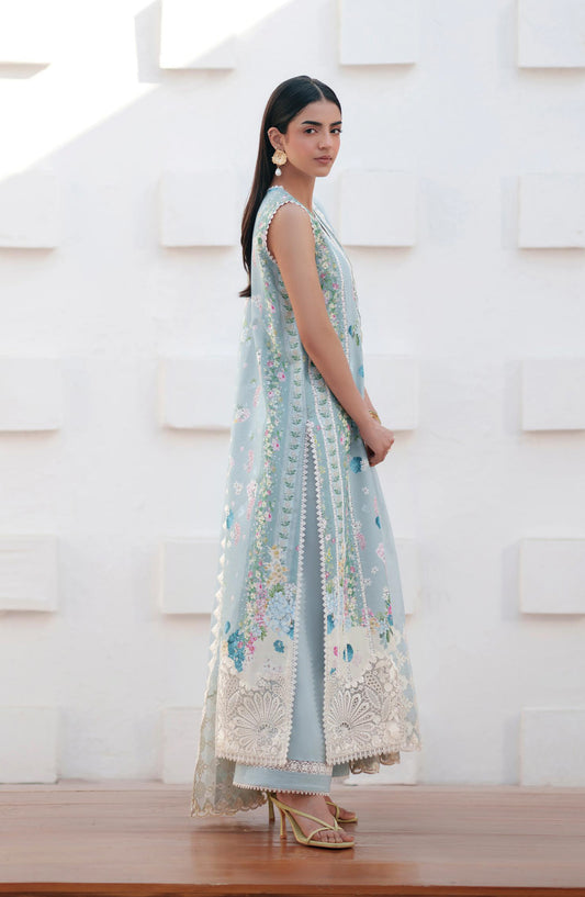 Afrozeh Sunspell Embroidered Lawn Unstitched 3 Piece Suit - Rosyra - AF26SNS - Blue - Summer Collection