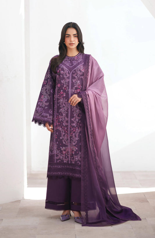 Afrozeh Sunspell Embroidered Lawn Unstitched 3 Piece Suit - Avenor - AF26SNS - Purple - Summer Collection