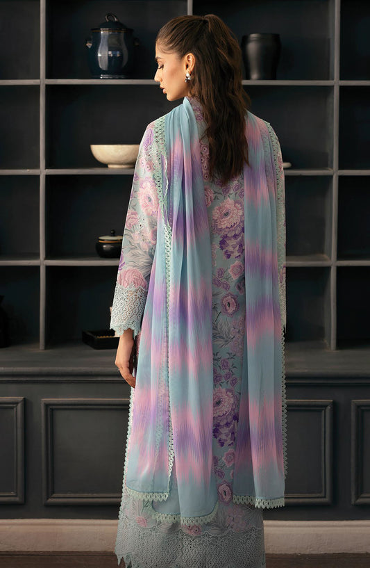 Daybreak by Afrozeh Embroidered Lawn Unstitched 3 Piece Suit - AL-25-V11-07 Light Drenched - Blue - Summer Collection