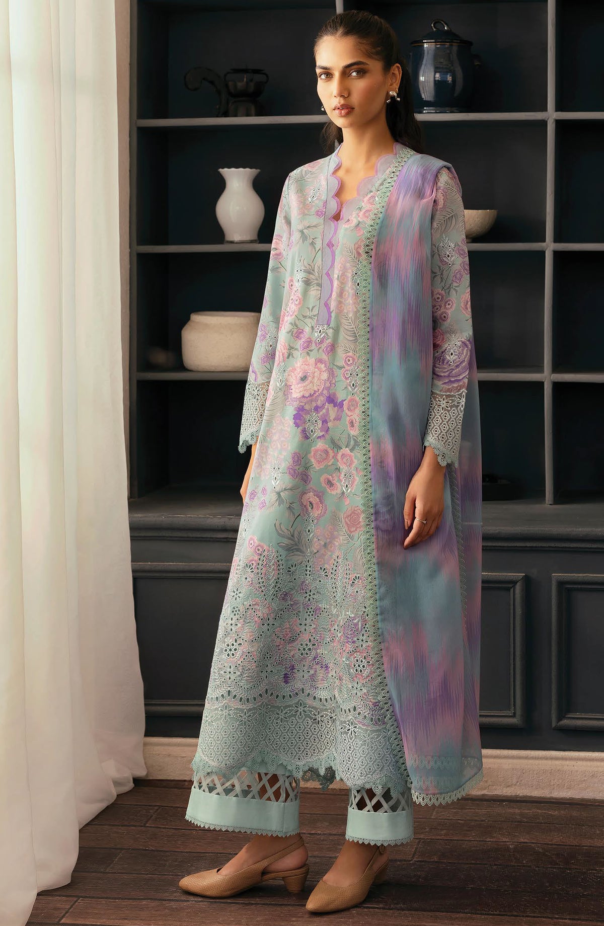 Daybreak by Afrozeh Embroidered Lawn Unstitched 3 Piece Suit - AL-25-V11-07 Light Drenched - Blue - Summer Collection
