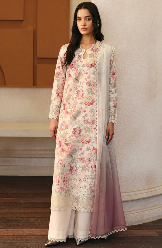 Daybreak by Afrozeh Embroidered Lawn Unstitched 3 Piece Suit - AL-25-V11-03 Horizon Faded - White - Summer Collection