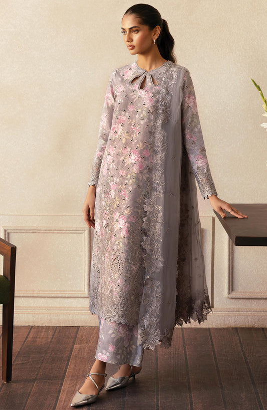 Daybreak by Afrozeh Embroidered Lawn Unstitched 3 Piece Suit - AL-25-V11-02 Wind Brushed - Grey - Summer Collection