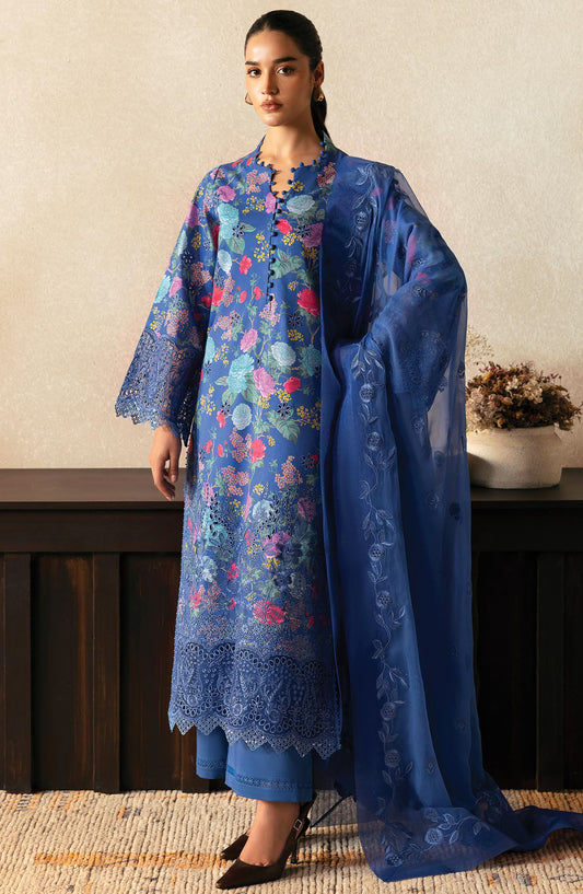 Daybreak by Afrozeh Embroidered Lawn Unstitched 3 Piece Suit - AL-25-V11-01 Mist Woven - Blue - Summer Collection