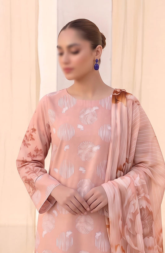 Afrozeh by Al Karim Embroidered Lawn Unstitched 3 Piece Suit - D-10 - AK26FRO - Peach - Summer Collection