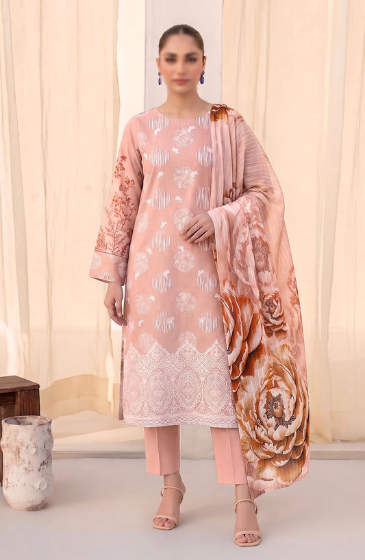 Afrozeh by Al Karim Embroidered Lawn Unstitched 3 Piece Suit - D-10 - AK26FRO - Peach - Summer Collection