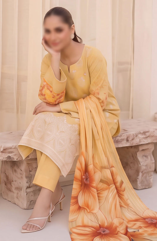 Afrozeh by Al Karim Embroidered Lawn Unstitched 3 Piece Suit - D-09 - AK26FRO - Yellow - Summer Collection