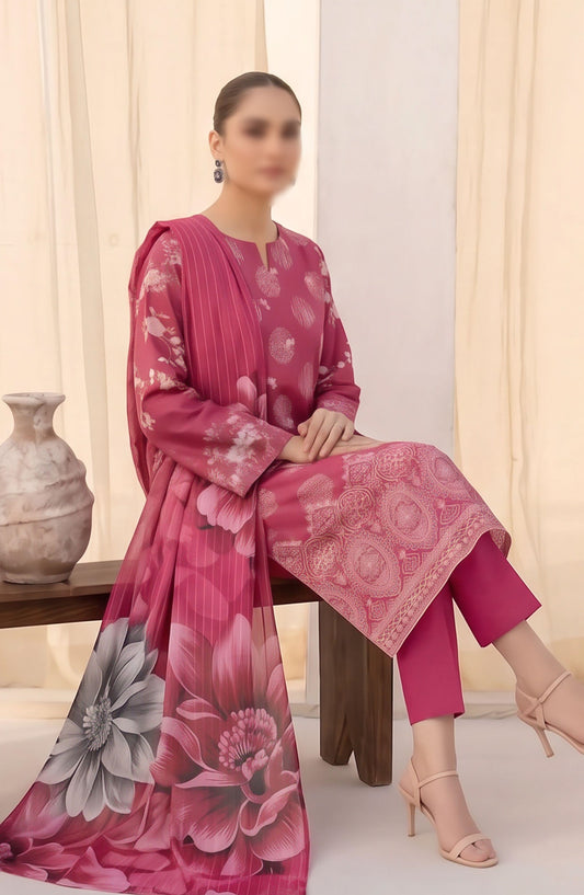 Afrozeh by Al Karim Embroidered Lawn Unstitched 3 Piece Suit - D-08 - AK26FRO - Pink - Summer Collection