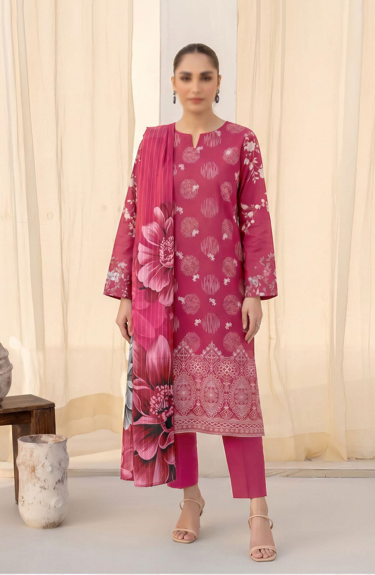 Afrozeh by Al Karim Embroidered Lawn Unstitched 3 Piece Suit - D-08 - AK26FRO - Pink - Summer Collection