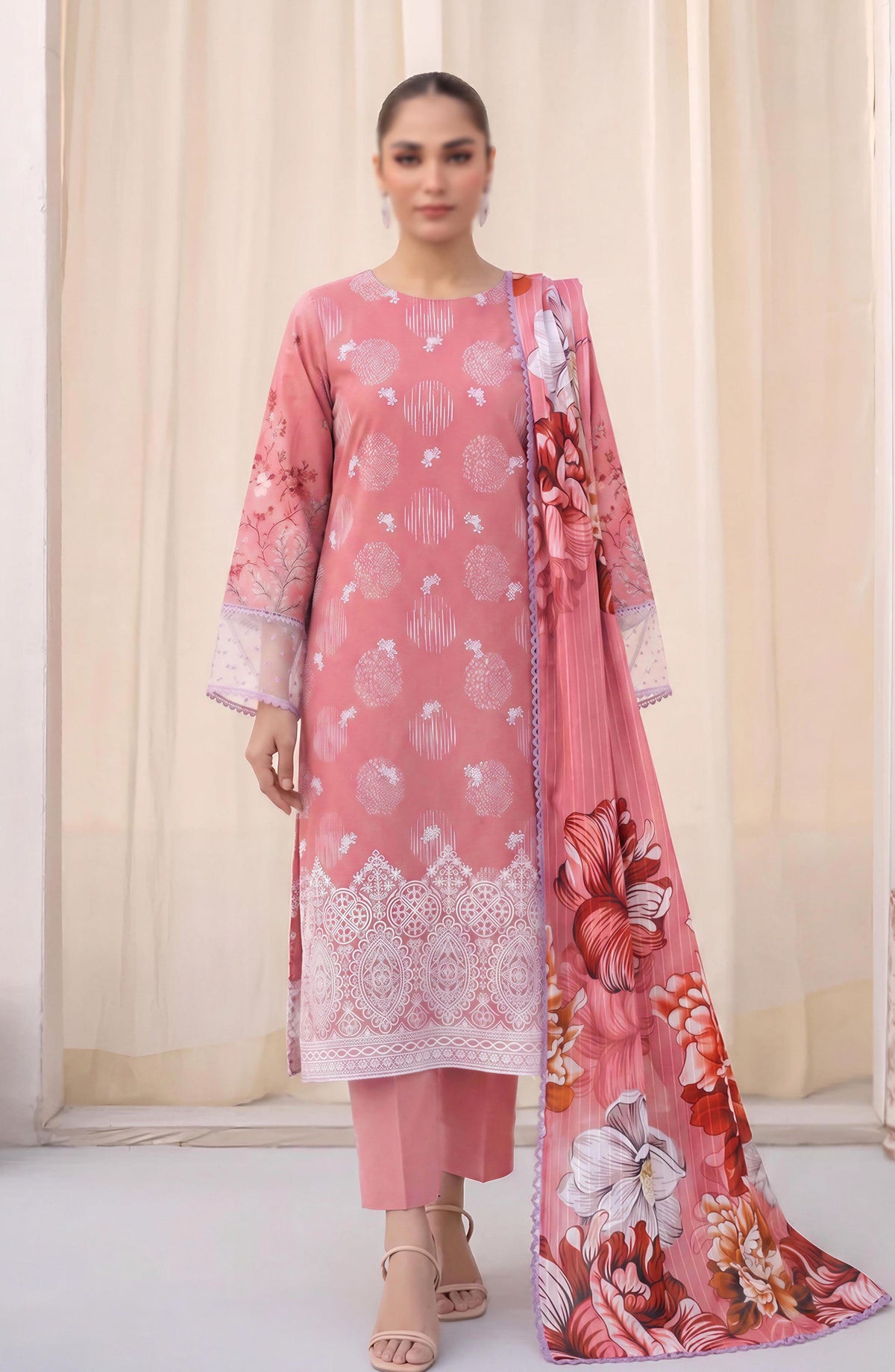 Afrozeh by Al Karim Embroidered Lawn Unstitched 3 Piece Suit - D-06 - AK26FRO - Pink - Summer Collection