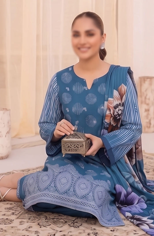 Afrozeh by Al Karim Embroidered Lawn Unstitched 3 Piece Suit - D-05 - AK26FRO - Blue - Summer Collection