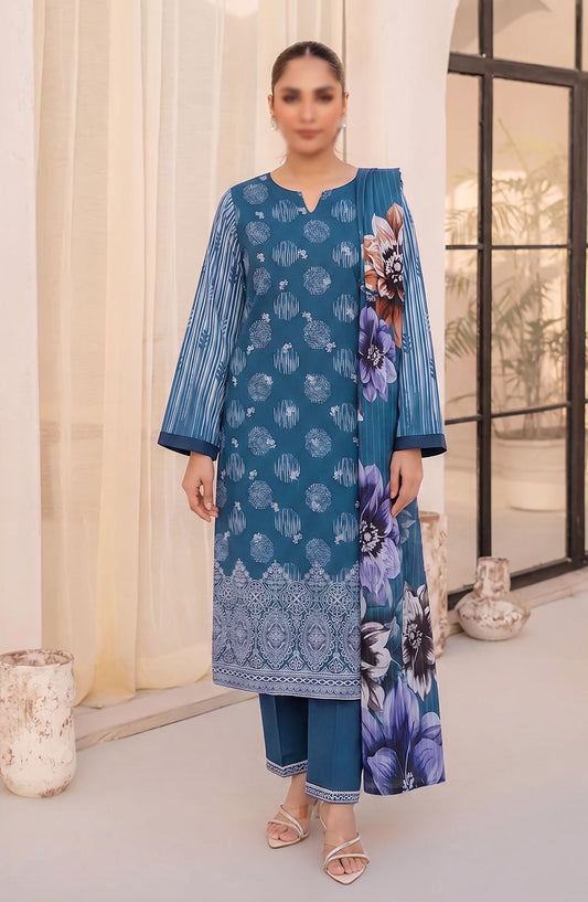 Afrozeh by Al Karim Embroidered Lawn Unstitched 3 Piece Suit - D-05 - AK26FRO - Blue - Summer Collection