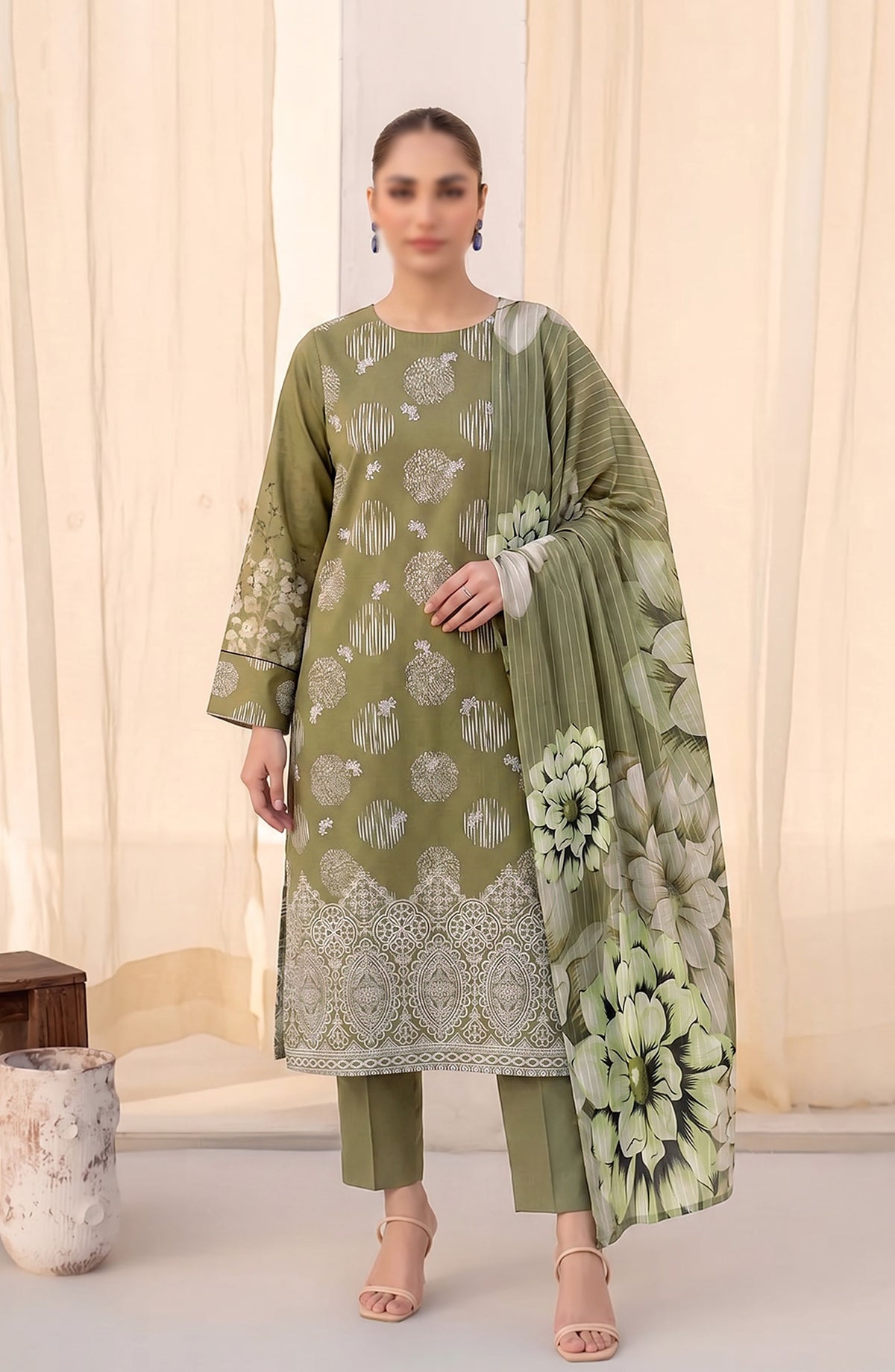 Afrozeh by Al Karim Embroidered Lawn Unstitched 3 Piece Suit - D-04 - AK26FRO - Green - Summer Collection
