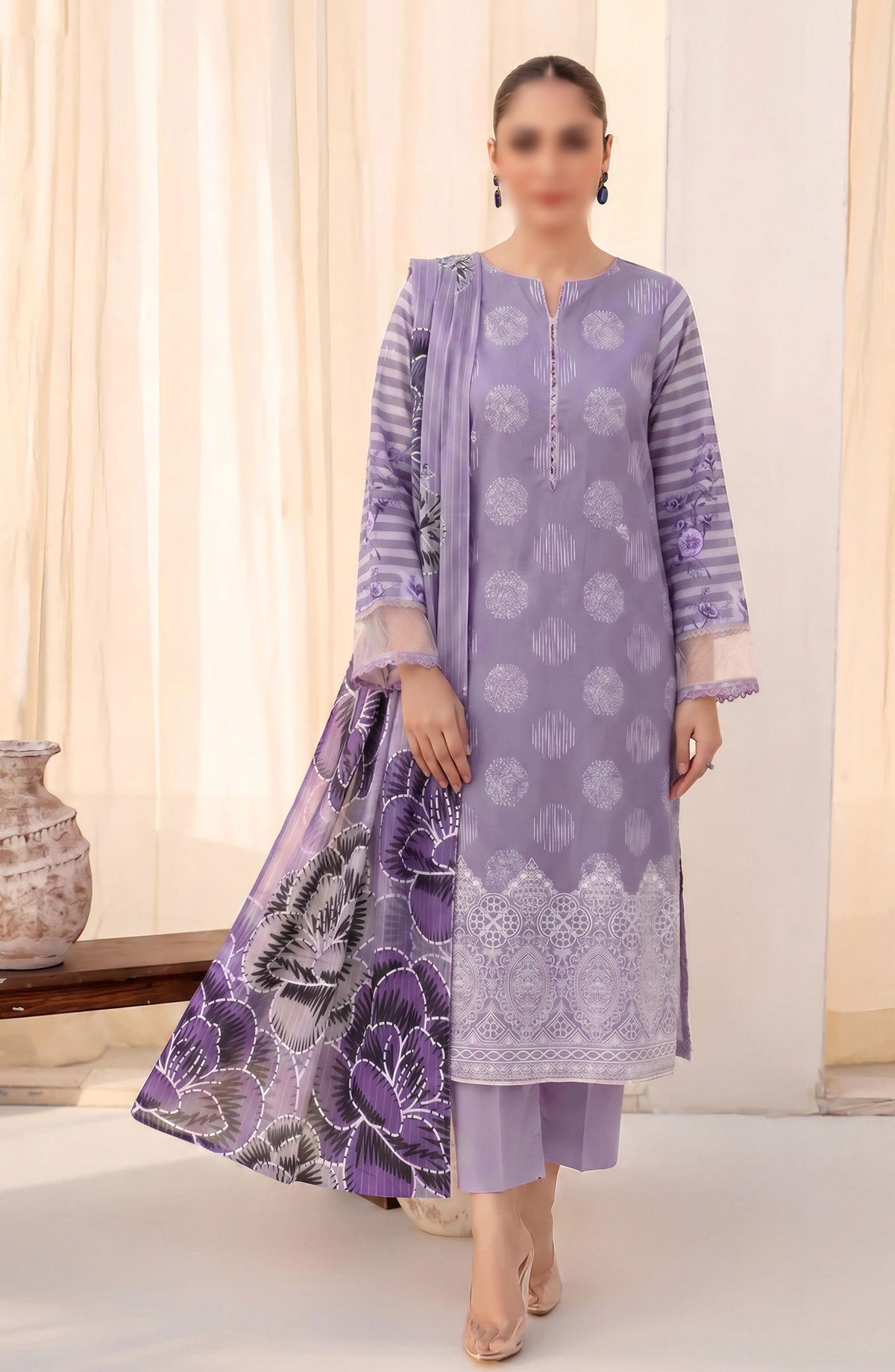 Afrozeh by Al Karim Embroidered Lawn Unstitched 3 Piece Suit - D-03 - AK26FRO - Purple - Summer Collection