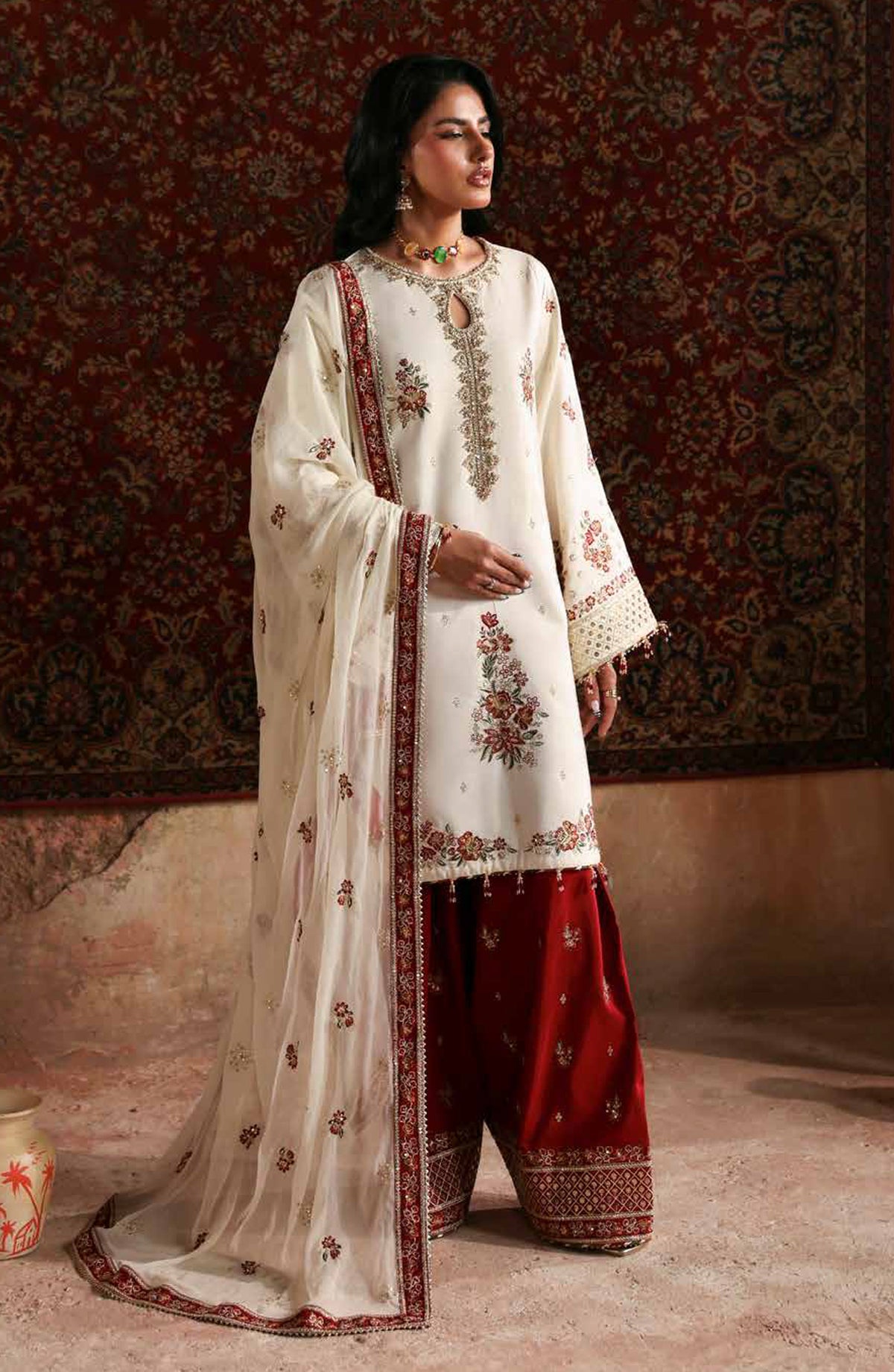Afsana-e-Silk by Emaan Adeel Embroidered Raw Silk Unstitched 3 Piece Suit - RUKHSAR - ED25AFS - Off White - Luxury Collection