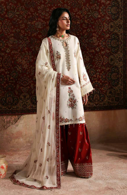 Afsana-e-Silk by Emaan Adeel Embroidered Raw Silk Unstitched 3 Piece Suit - RUKHSAR - ED25AFS - Off White - Luxury Collection