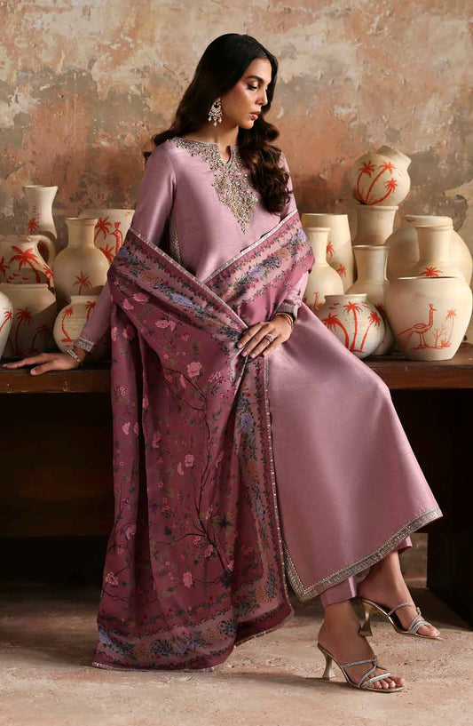Afsana-e-Silk by Emaan Adeel Embroidered Raw Silk Unstitched 3 Piece Suit - ZAREEN - ED25AFS - Pink - Luxury Collection
