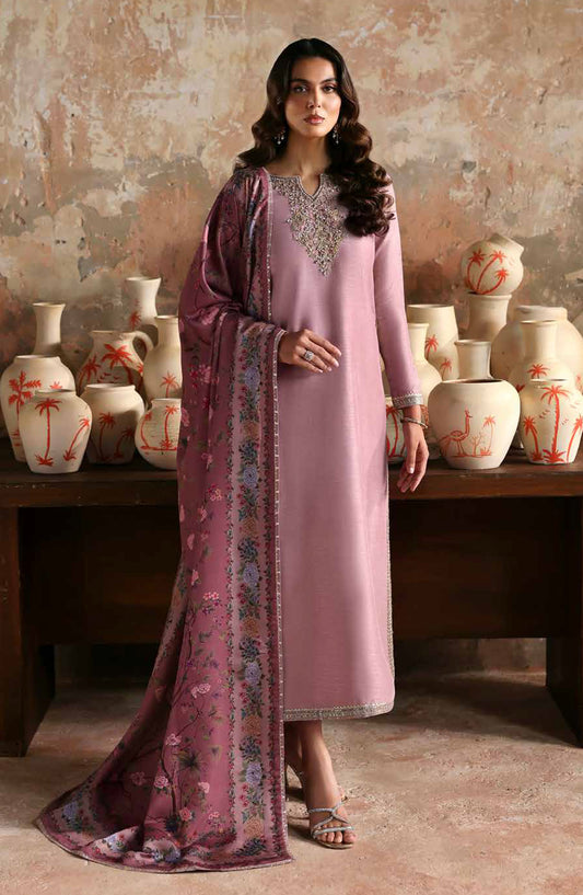 Afsana-e-Silk by Emaan Adeel Embroidered Raw Silk Unstitched 3 Piece Suit - ZAREEN - ED25AFS - Pink - Luxury Collection
