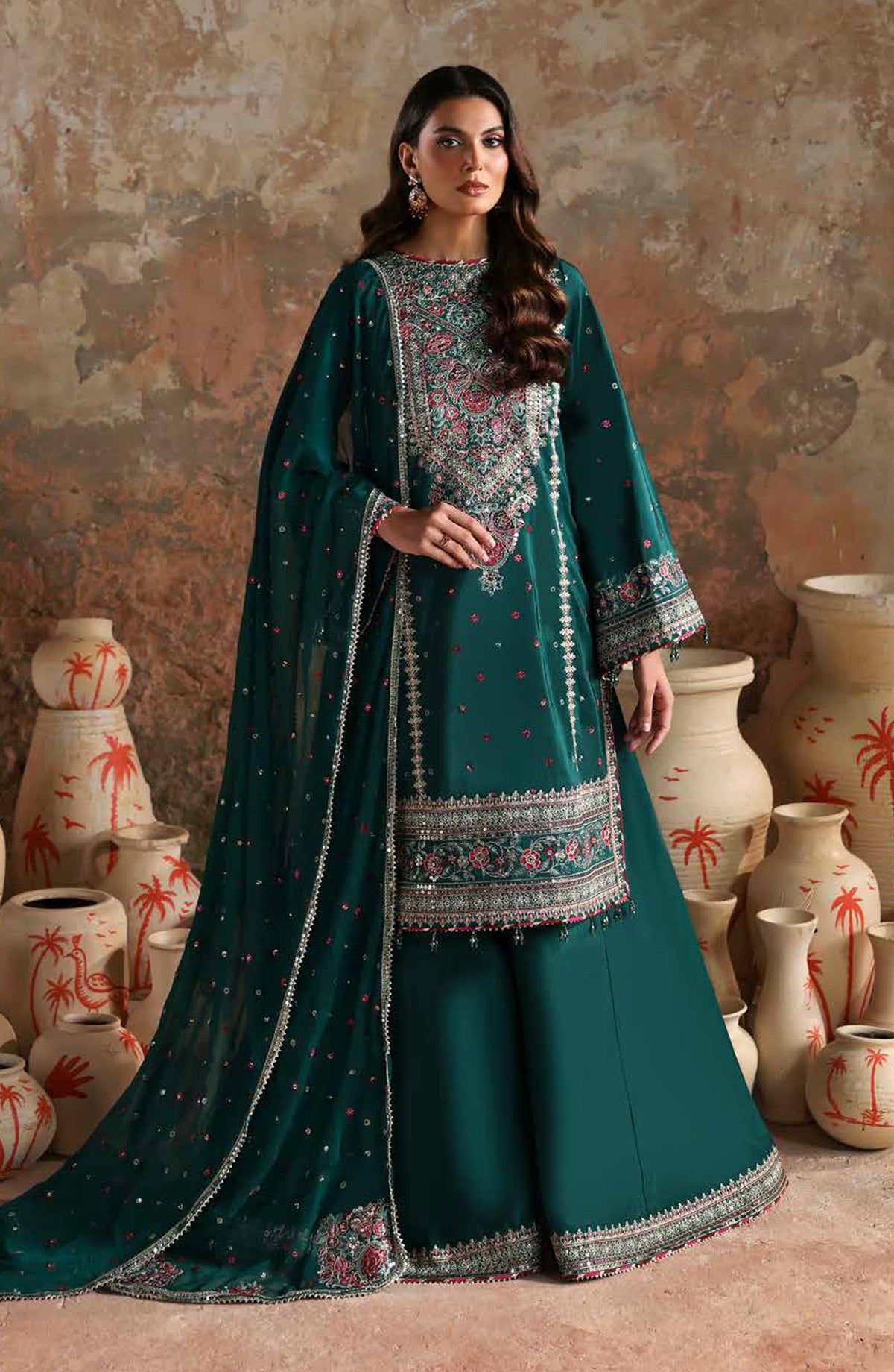 Afsana-e-Silk by Emaan Adeel Embroidered Raw Silk Unstitched 3 Piece Suit - ZEHNASEEB - ED25AFS - Green - Luxury Collection