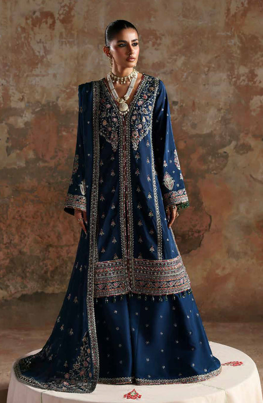Afsana-e-Silk by Emaan Adeel Embroidered Raw Silk Unstitched 3 Piece Suit - AFSAR - ED25AFS - Blue - Luxury Collection