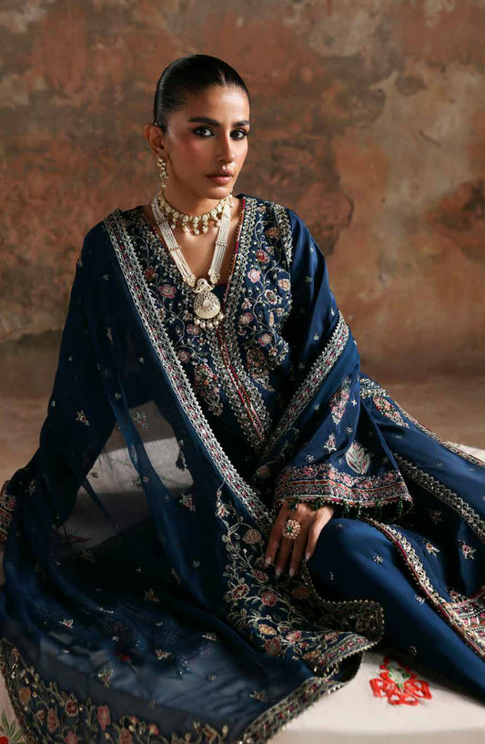 Afsana-e-Silk by Emaan Adeel Embroidered Raw Silk Unstitched 3 Piece Suit - AFSAR - ED25AFS - Blue - Luxury Collection