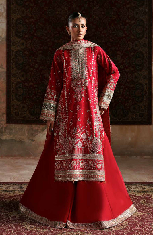 Afsana-e-Silk by Emaan Adeel Embroidered Raw Silk Unstitched 3 Piece Suit - MAHGUL - ED25AFS - Red - Luxury Collection