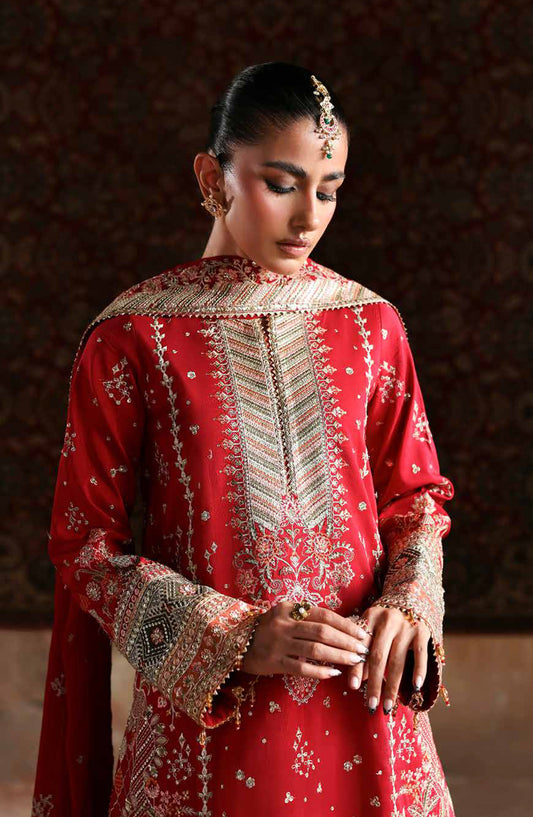 Afsana-e-Silk by Emaan Adeel Embroidered Raw Silk Unstitched 3 Piece Suit - MAHGUL - ED25AFS - Red - Luxury Collection