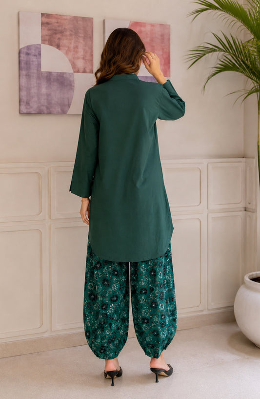 Afsana Basics by Amna Khadija Embroidered Lawn Stitched 2 Piece Co-ord Set - AKAB-02 - AM26FSNA - Green - Summer Collection