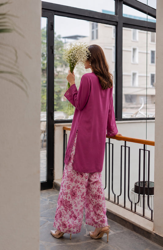 Afsana Basics by Amna Khadija Embroidered Lawn Stitched 2 Piece Co-ord Set - AKAB-04 - AM26FSNA - Pink - Summer Collection