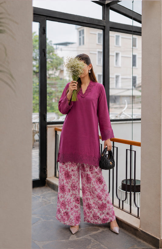 Afsana Basics by Amna Khadija Embroidered Lawn Stitched 2 Piece Co-ord Set - AKAB-04 - AM26FSNA - Pink - Summer Collection