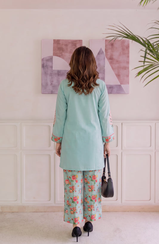 Afsana Basics by Amna Khadija Embroidered Lawn Stitched 2 Piece Co-ord Set - AKAB-06 - AM26FSNA - Blue - Summer Collection