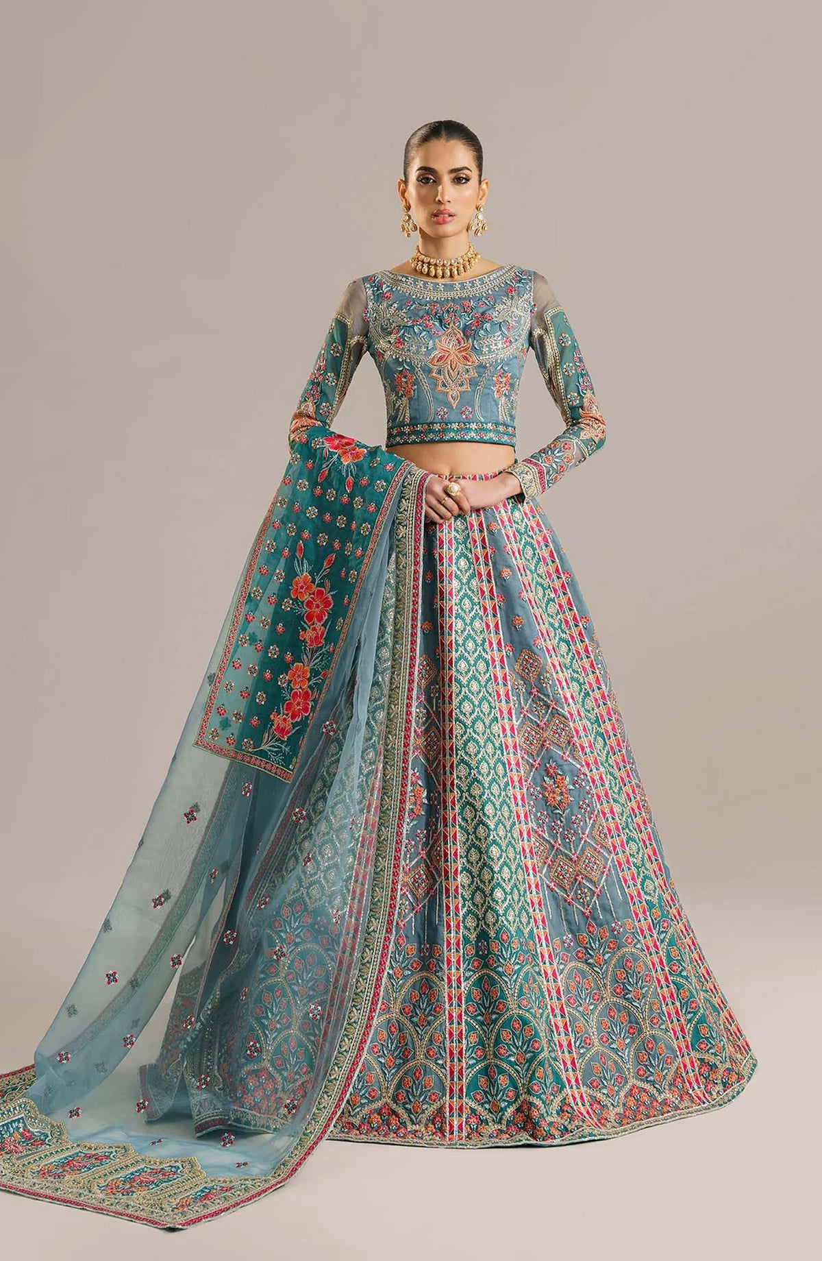 Afsana by Akbar Aslam Embroidered Orange Unstitched 3 Piece Suit - Lajwanti - AKA25AFS - Blue - Festive Collection