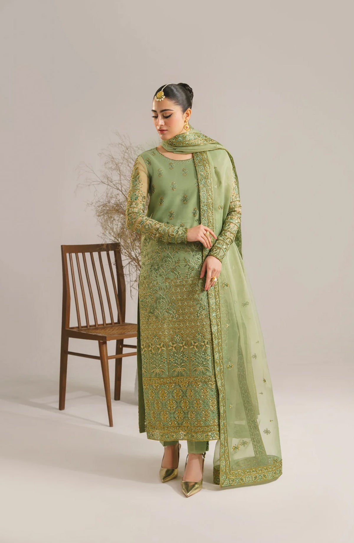Afsana by Akbar Aslam Embroidered Orange Unstitched 3 Piece Suit - Fareena - AKA25AFS - Green - Festive Collection