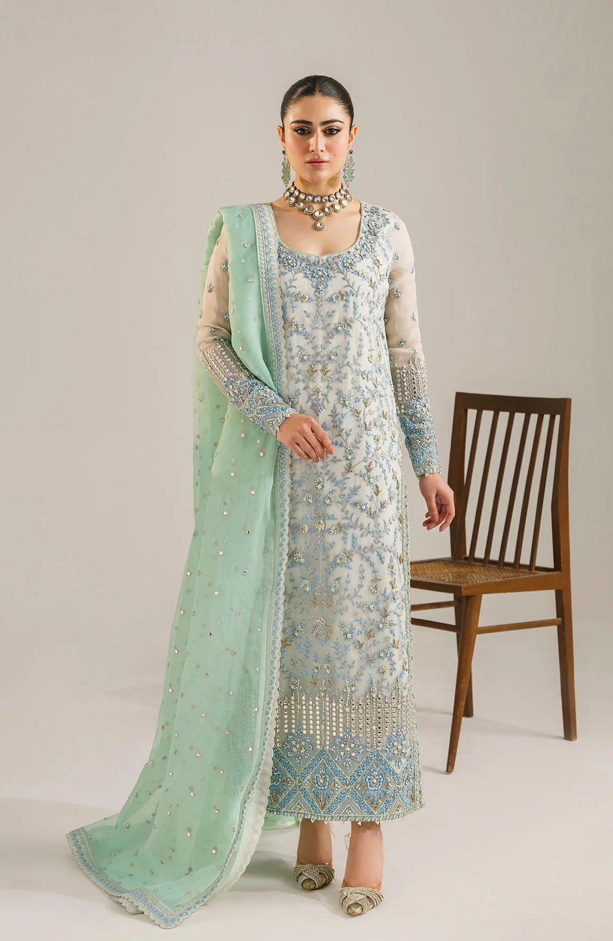 Afsana by Akbar Aslam Embroidered Orange Unstitched 3 Piece Suit - Nimira - AKA25AFS - Blue - Festive Collection