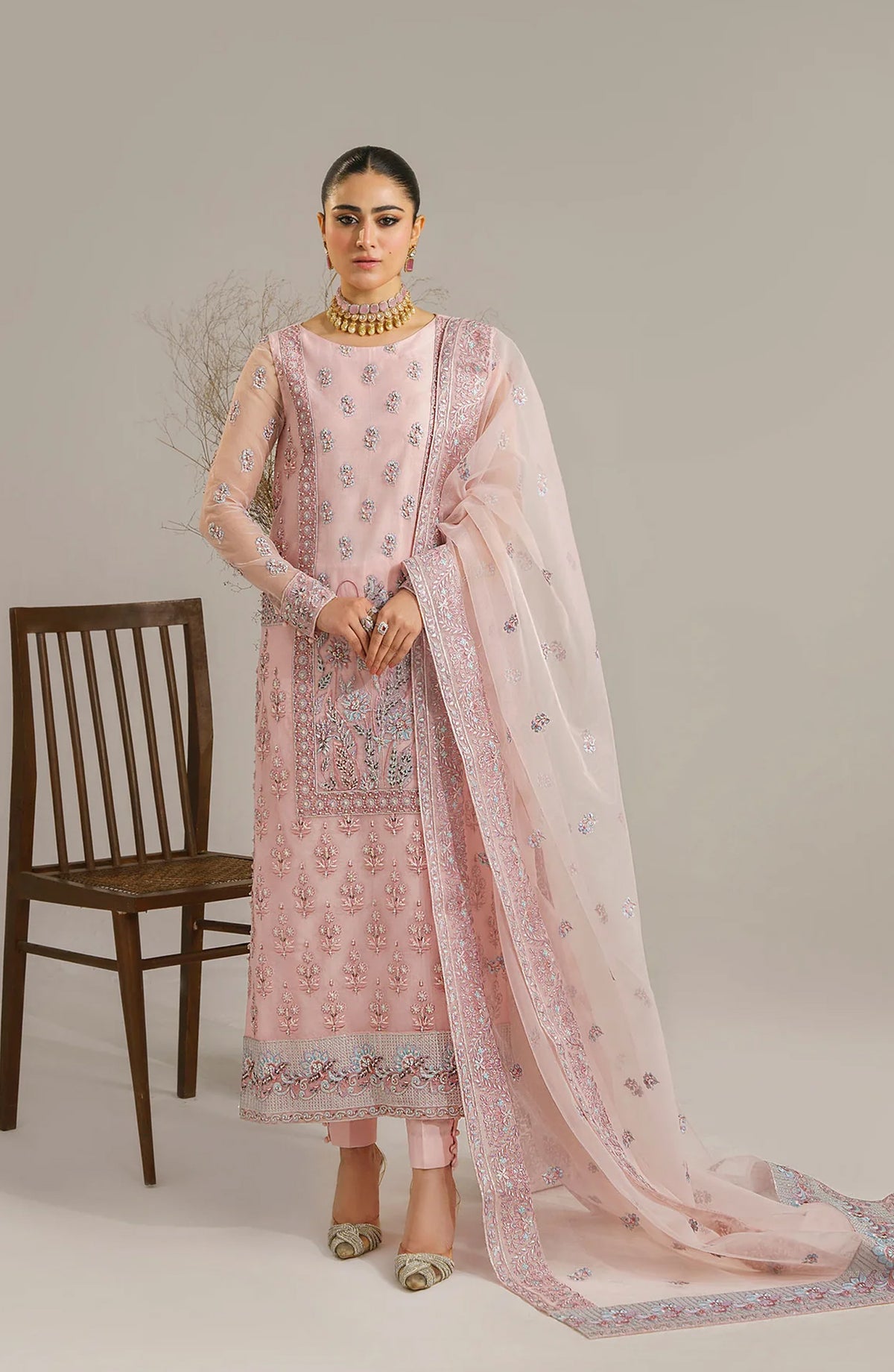 Afsana by Akbar Aslam Embroidered Orange Unstitched 3 Piece Suit - Niloufer - AKA25AFS - Pink - Festive Collection