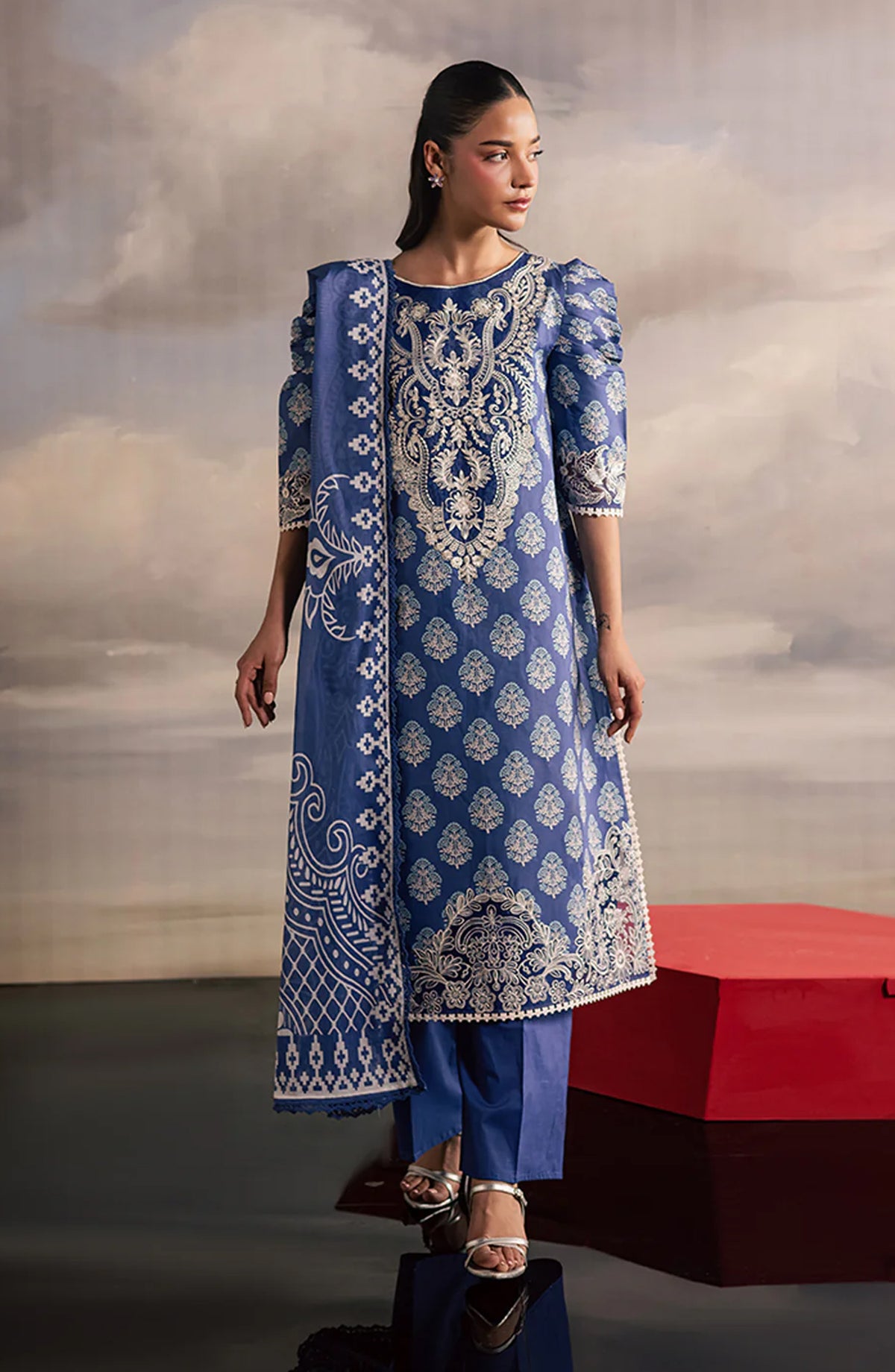 Afsana by Mahnur Embroidered Lawn Unstitched 3 Piece Suit - AL-04 - MH26AFS - Blue - Summer Collection
