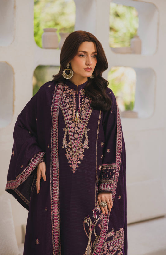Afsana by Peridot Embroidered Khaddar Unstitched 3 Piece Suit - 491-B - PT25AF - Purple - Winter Collection