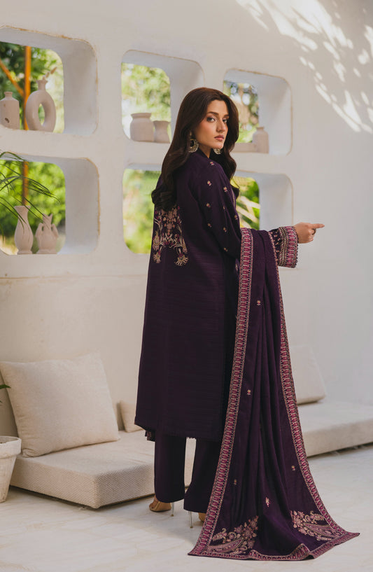 Afsana by Peridot Embroidered Dhanak Wool Unstitched 3 Piece Suit - 491-B - PT25AF - Purple - Winter Collection
